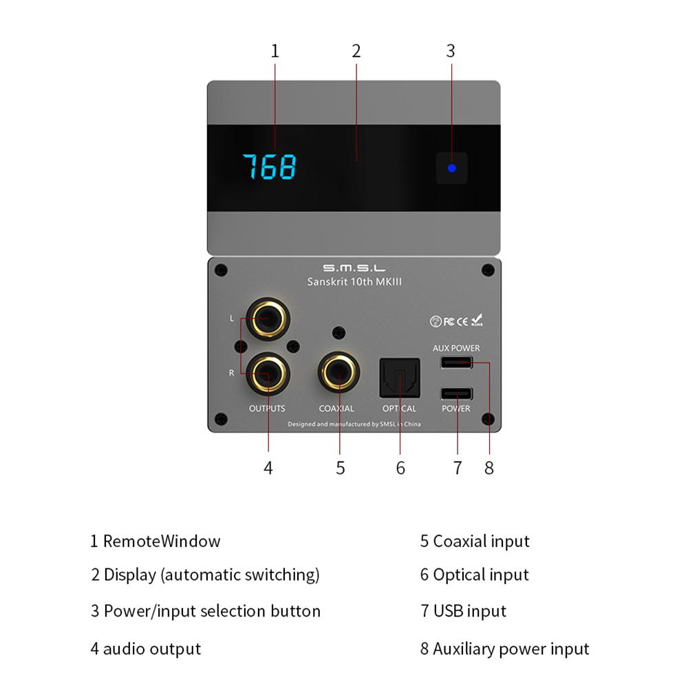 SMSL Phạn ngữ thứ 10 SK10 MKIII Hi-Res HIFI Bộ giải mã DAC cao cấp AKM AK4493S PCM DSD512 Quang học đồng trục Đầu vào USB Đầu ra RCA XLR