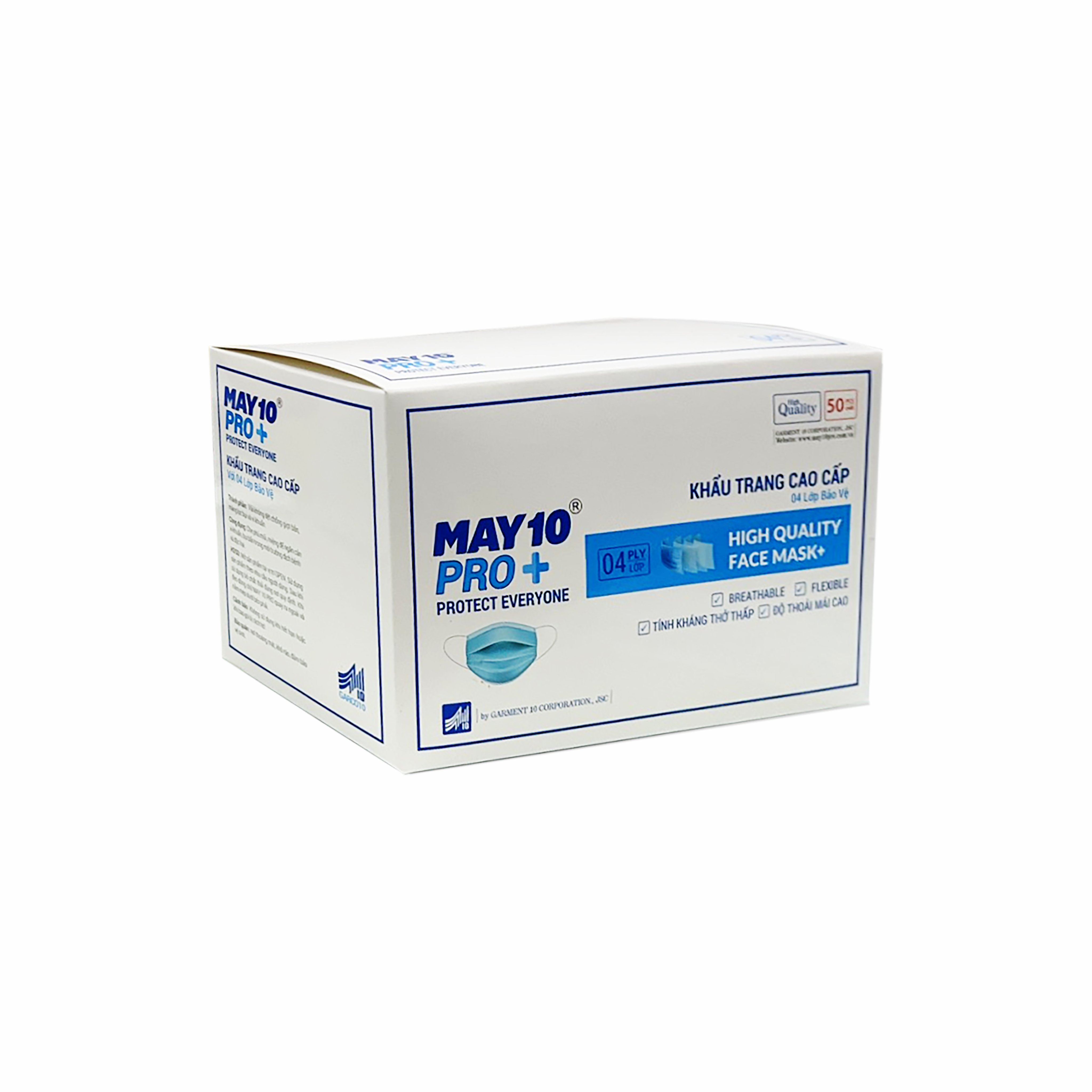 Khẩu trang y tế 4 lớp không kháng khuẩn màu xanh - MAy 10 chính hãng