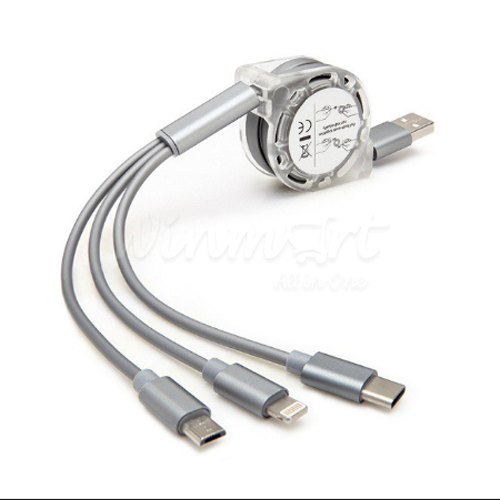 Cáp Sạc 3 Đầu Dây Rút Cổng Ln, Type-C, Micro Usb Dây Dài 1M