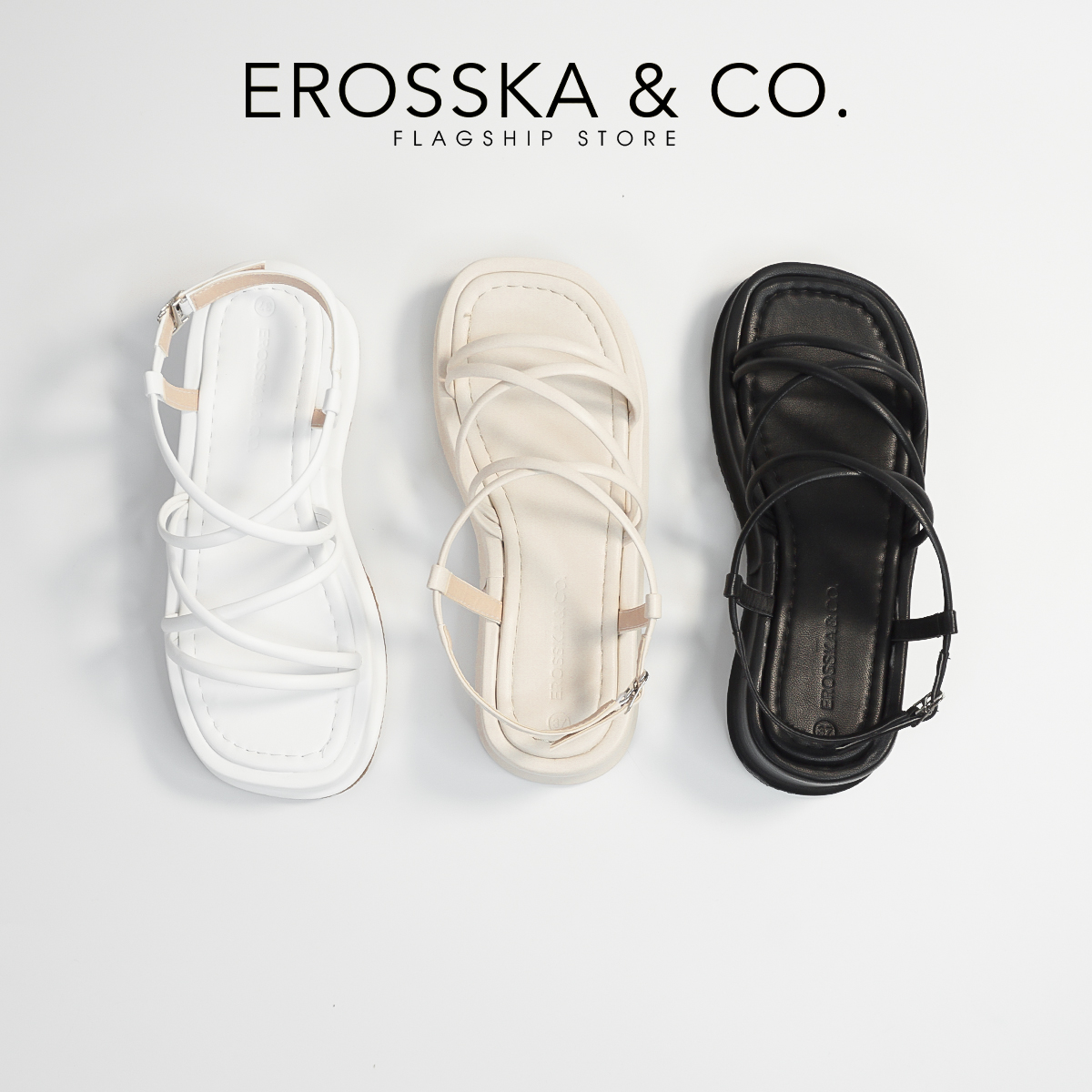 Erosska - Giày sandal nữ đế xuồng phối dây quai mảnh thiết kế basic cao 6cm - SB014