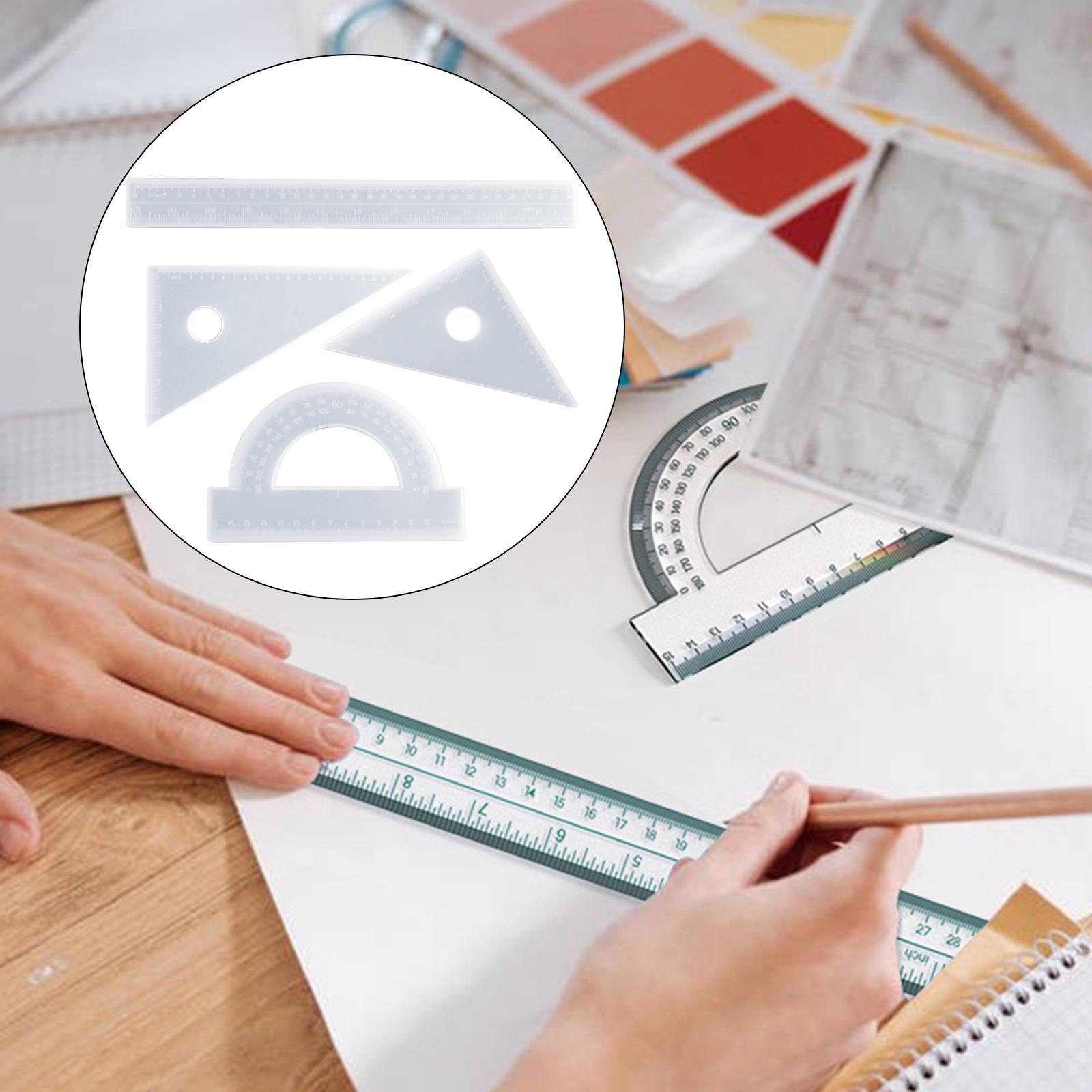 4x Ruler Silicone Protractor Right Angle Triangle Ruler W/