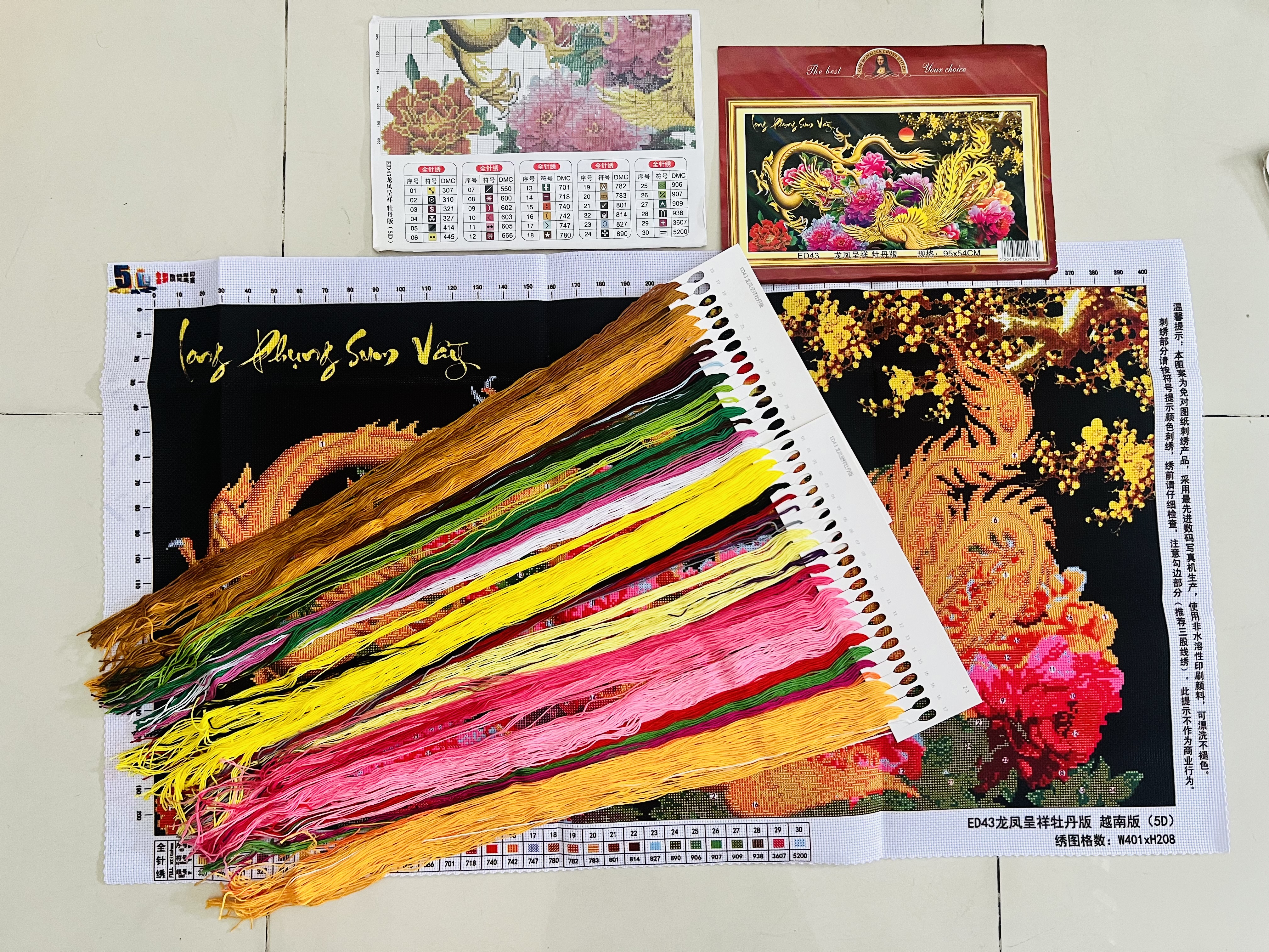 Tranh thêu chữ thập Long phụng sum vầy ED43, kích thước 95 x 54 cm