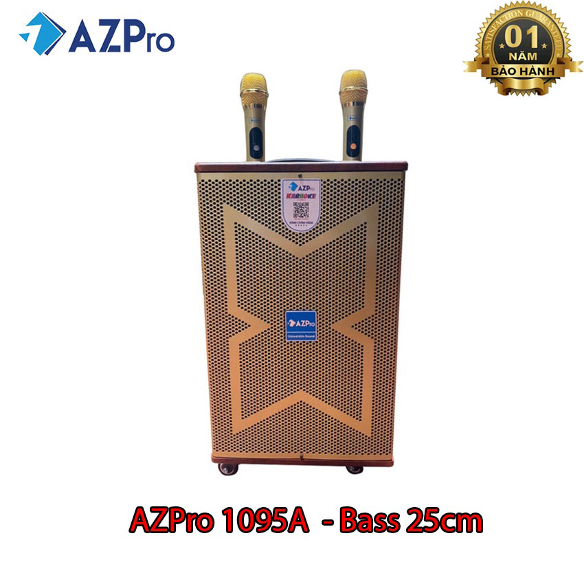 Loa Kéo Di Động Karaoke Công Suất Lớn Azpro 1095A Bass 25cm Có Reverb Tặng Kèm 2 Mic Chống Rú Cực Tốt Hát Liên Tục 5h - Hàng Chính Hãng