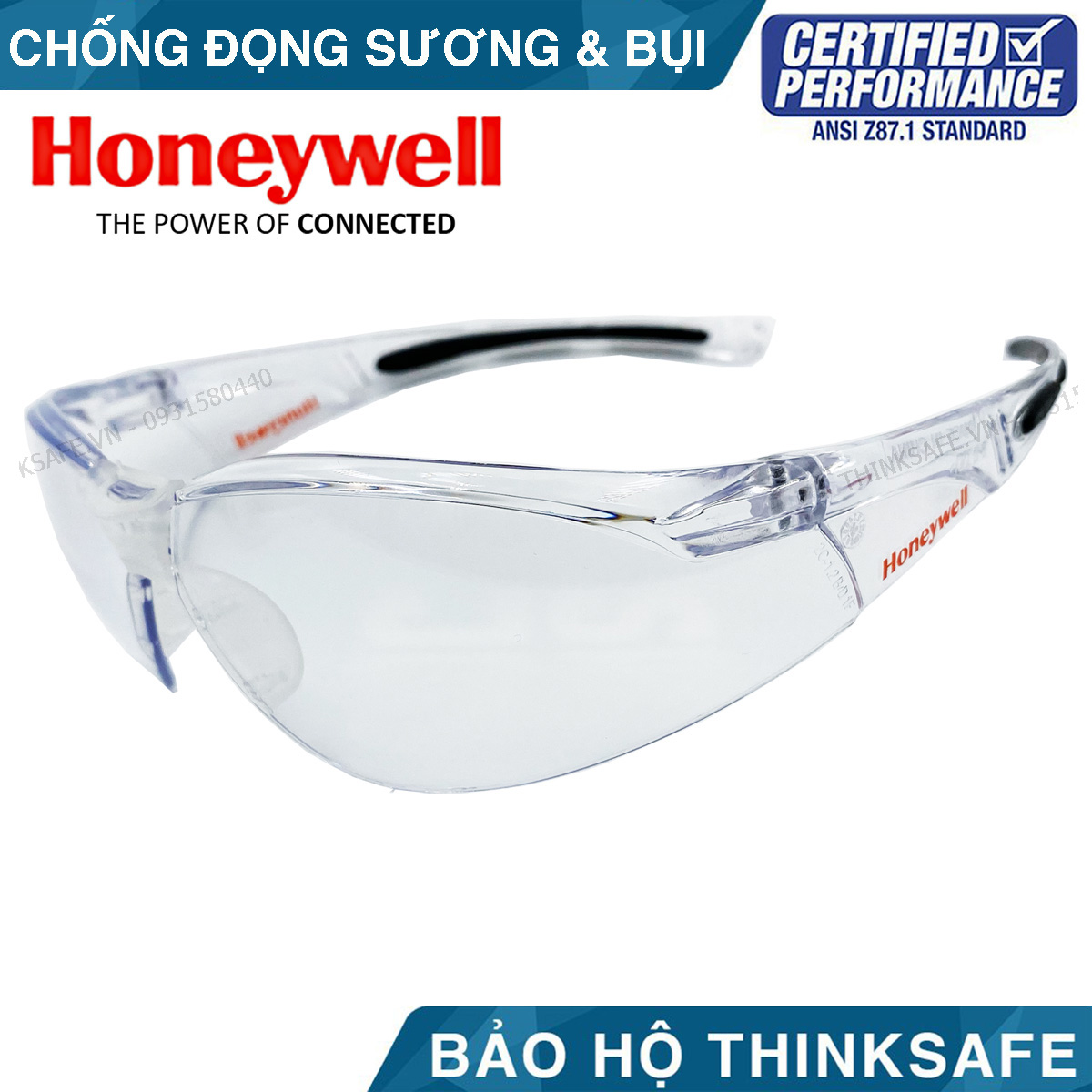 Kính bảo hộ lao động Honeywell A800- 3 màu trắng; màu đen; màu tráng bạc