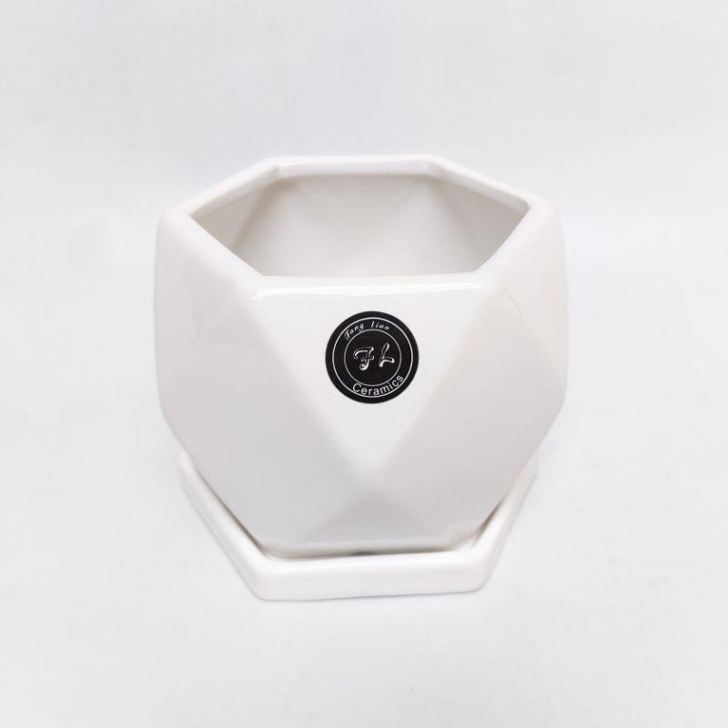 Chậu sứ trồng cây hình trụ trám gồm đĩa, men lạnh độc đáo , gốm sứ Trung Quốc cao cấp