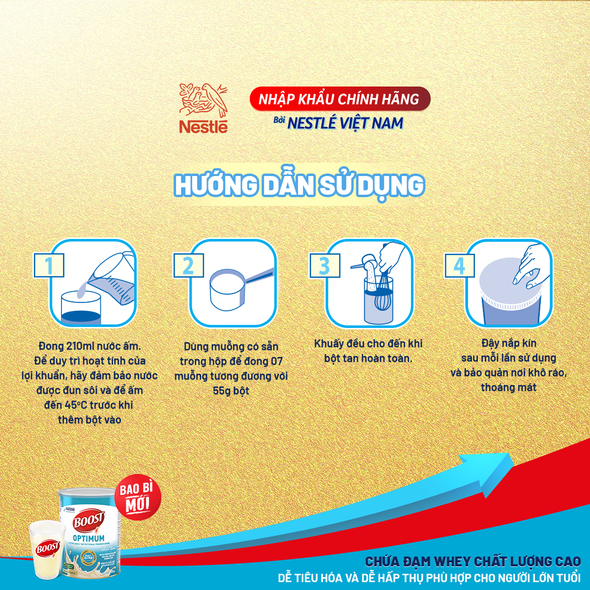 [Mẫu mới] Combo 2 lon dinh dưỡng y học Nestlé Boost Optimum bổ sung dinh dưỡng cho người lớn 800g - Tặng cân điện tử