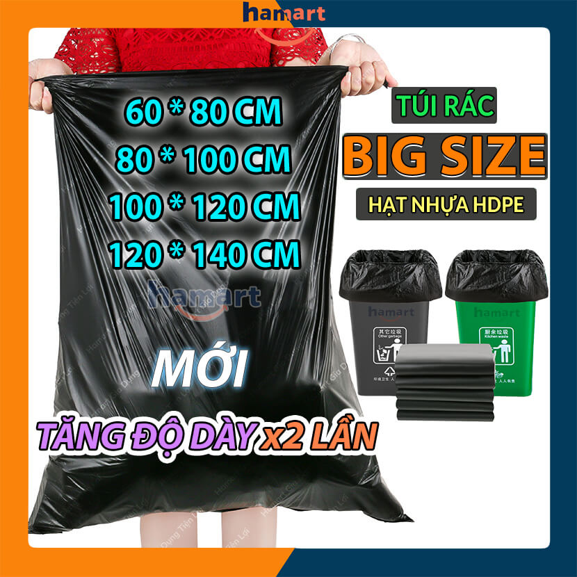 COMBO 5 Túi Đựng Rác Size Đại Ko Quai HDPE Lớn Siêu Chắc Bao Đựng Rác Nylon To Màu Đen Tiện Lợi