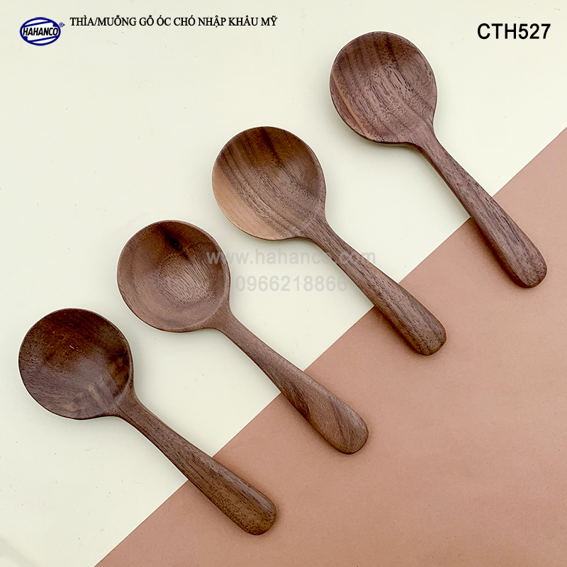 Thìa/Muỗng đầu tròn gỗ Óc Chó (10,5cm) CTH527 - Xúc cafe, gia vị, decor trang trí - An toàn cho sức khỏe