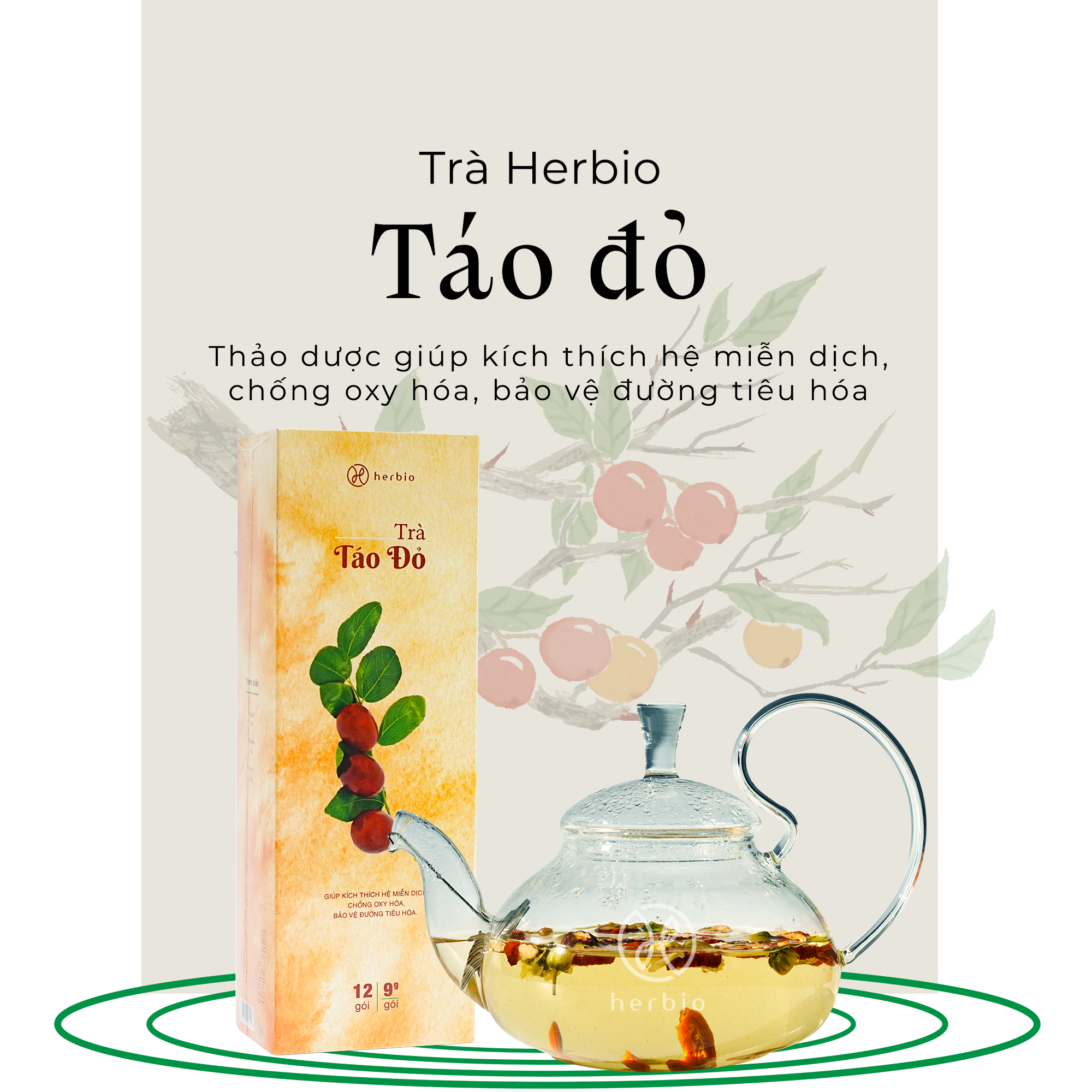 TRÀ THẢO MỘC TÁO ĐỎ HERBIO - tăng cường hệ miễn dịch, chống lão hóa, bảo vệ đường tiêu hóa