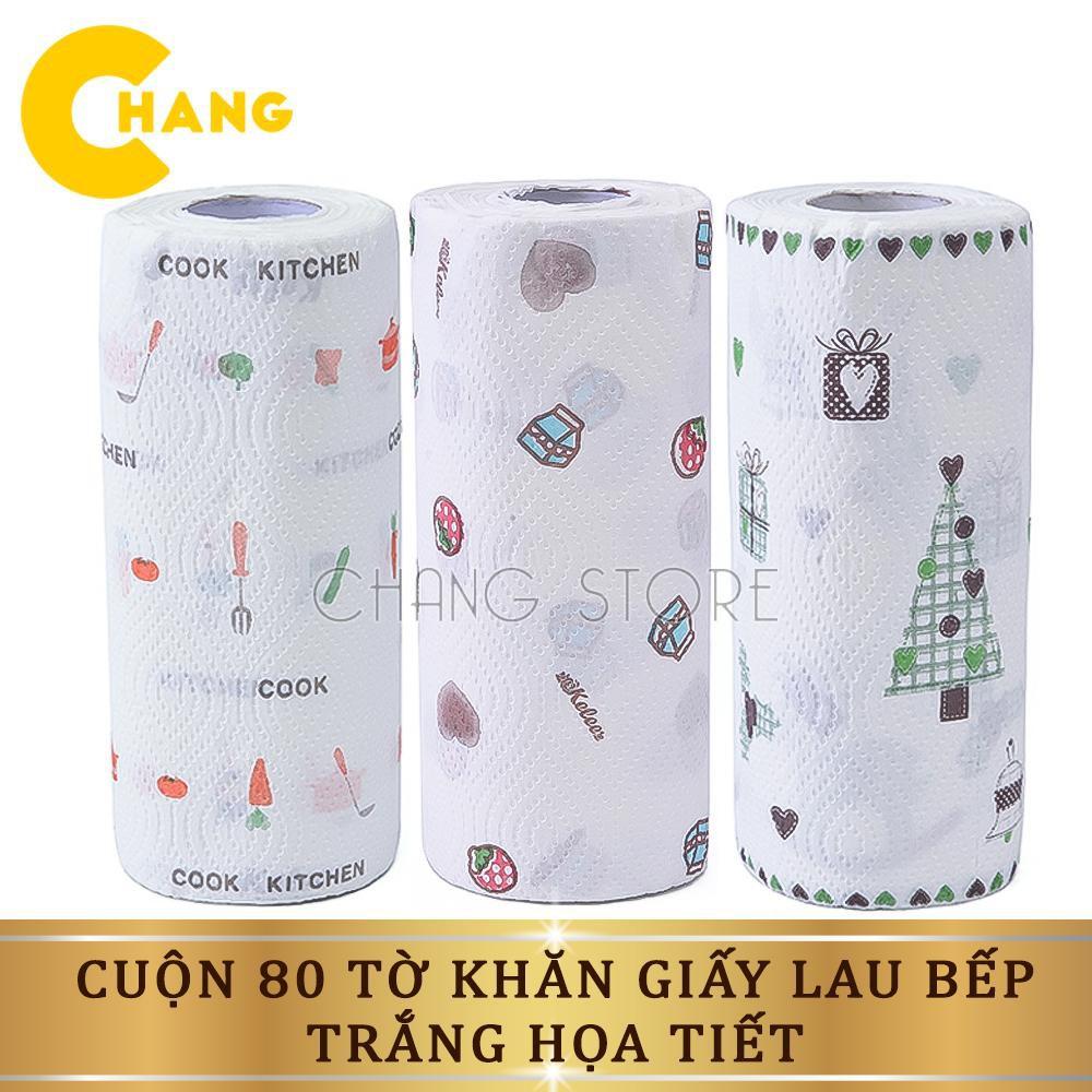 Cuộn 80 Tờ Khăn Giấy Lau Bếp Đa Năng Trắng Họa Tiết