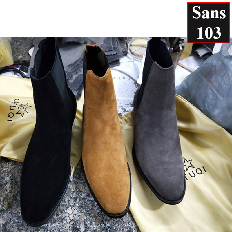 Chelsea boots da lộn nam Sans103 giầy boot cao cổ bốt đen nâu đế cao tăng chiều cao 6cm bigsize lớn 42 43 44 45 46 47 48