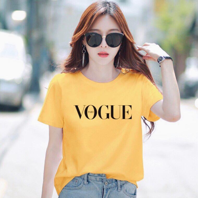 Áo thun nữ cổ tròn form rộng thun cotton 4 chiều phong cách Hàn Quốc in chữ Vogue ( ANU018 )