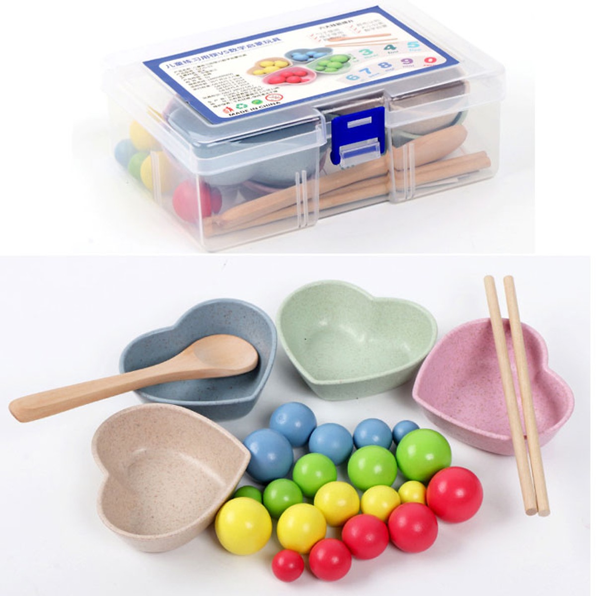 Bộ giáo cụ Montessori thực hành tập gắp bi gỗ