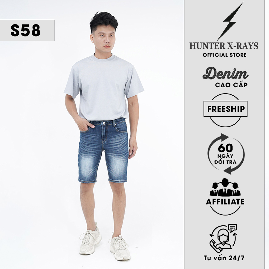 Quần Short Jeans Nam Cao Cấp HUNTER X-RAYS Form Slimfit Thun Màu Xanh S58