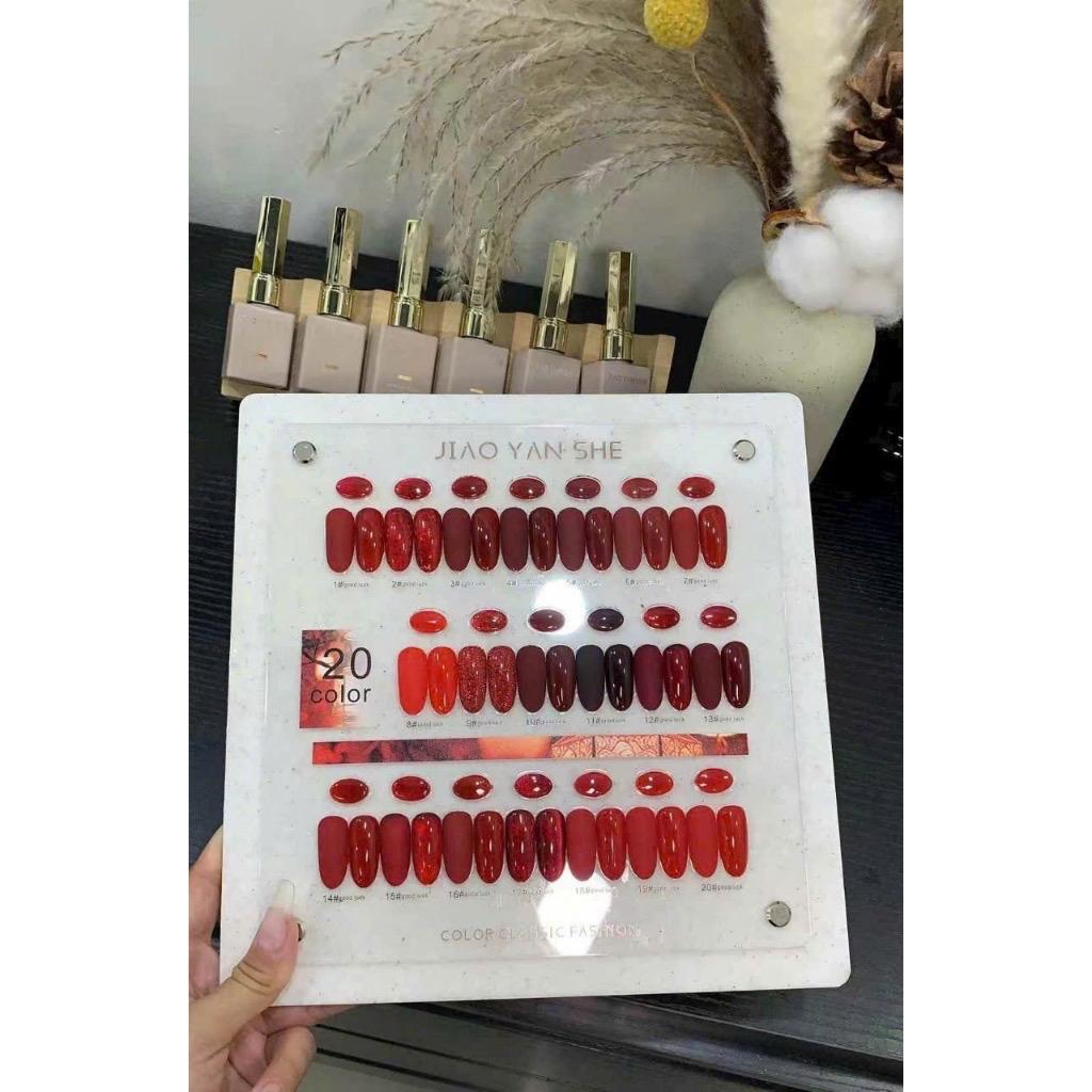 Set Sơn Đỏ Jiao Yan She 20 Màu Đủ Tông Màu Nhũ, Mắt Mèo, Sơn Gel Thạch Đậm Mướt Tặng Kèm Bảng Màu Cao Cấp Nữ
