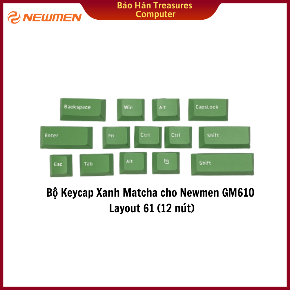 Bộ Keycap Xanh Matcha (PBT, Cherry Profile ) cho Newmen GM610 Layout 61 (12 nút) - Hàng Chính Hãng