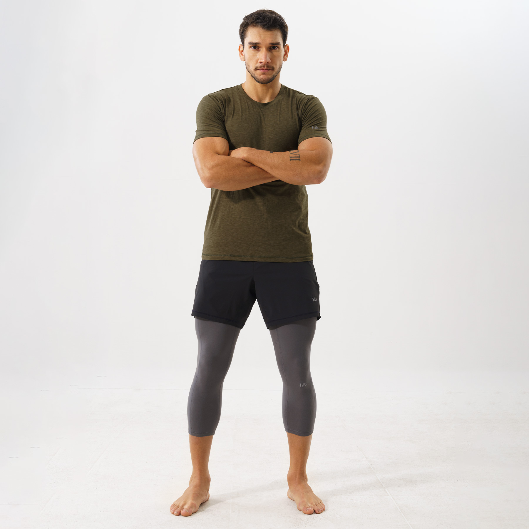 Quần leggings tập gym cho nam Hibi Sports M104 - Loại lửng 3/4 không túi