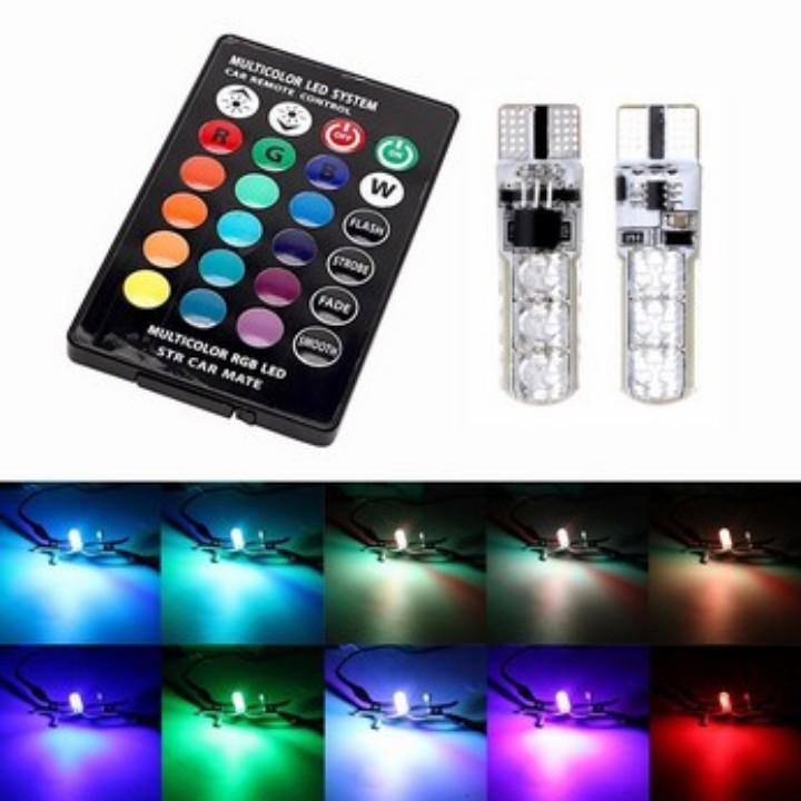 Bộ đèn LED RGB demi điều khiển màu + chế độ nháy, sáng chuẩn T10 12v 206669