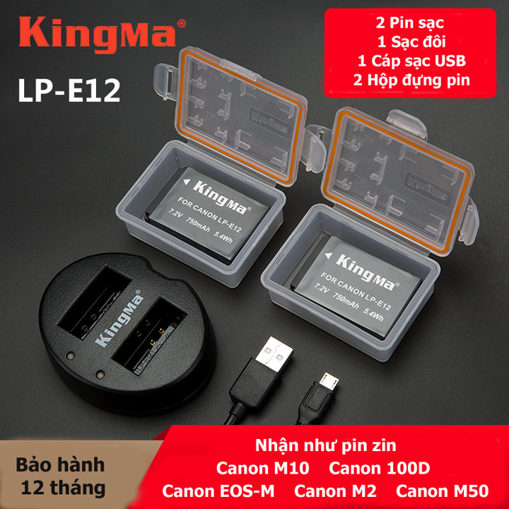 Bộ 2 pin và sạc đôi KingMa LP-E12 cho Canon M10 100D M2 - Hàng chính hãng