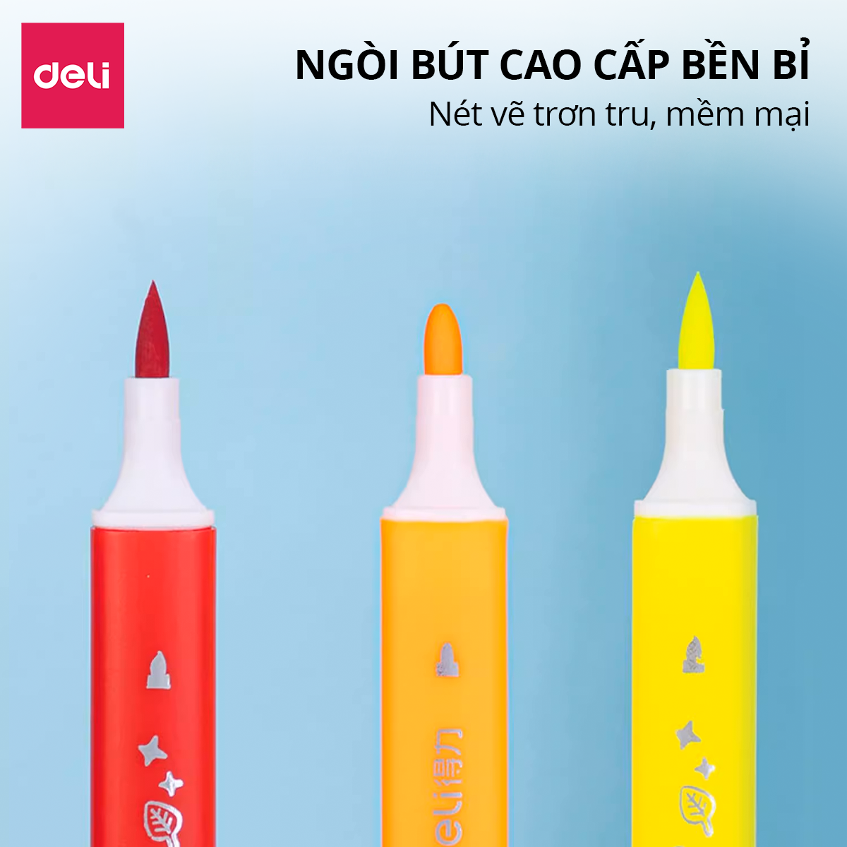 Bút Màu Dạ Marker 2 Đầu Deli - Bút Dạ Nước 12/24/36/48 Màu Vẽ Tranh Viết Calligraphy Chuyên Nghiệp - Kèm Hộp Nhựa