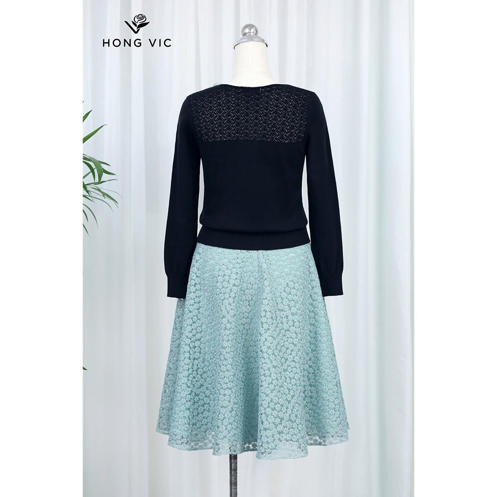 Áo nữ thiết kế Hongvic len đen hoa xanh AL01