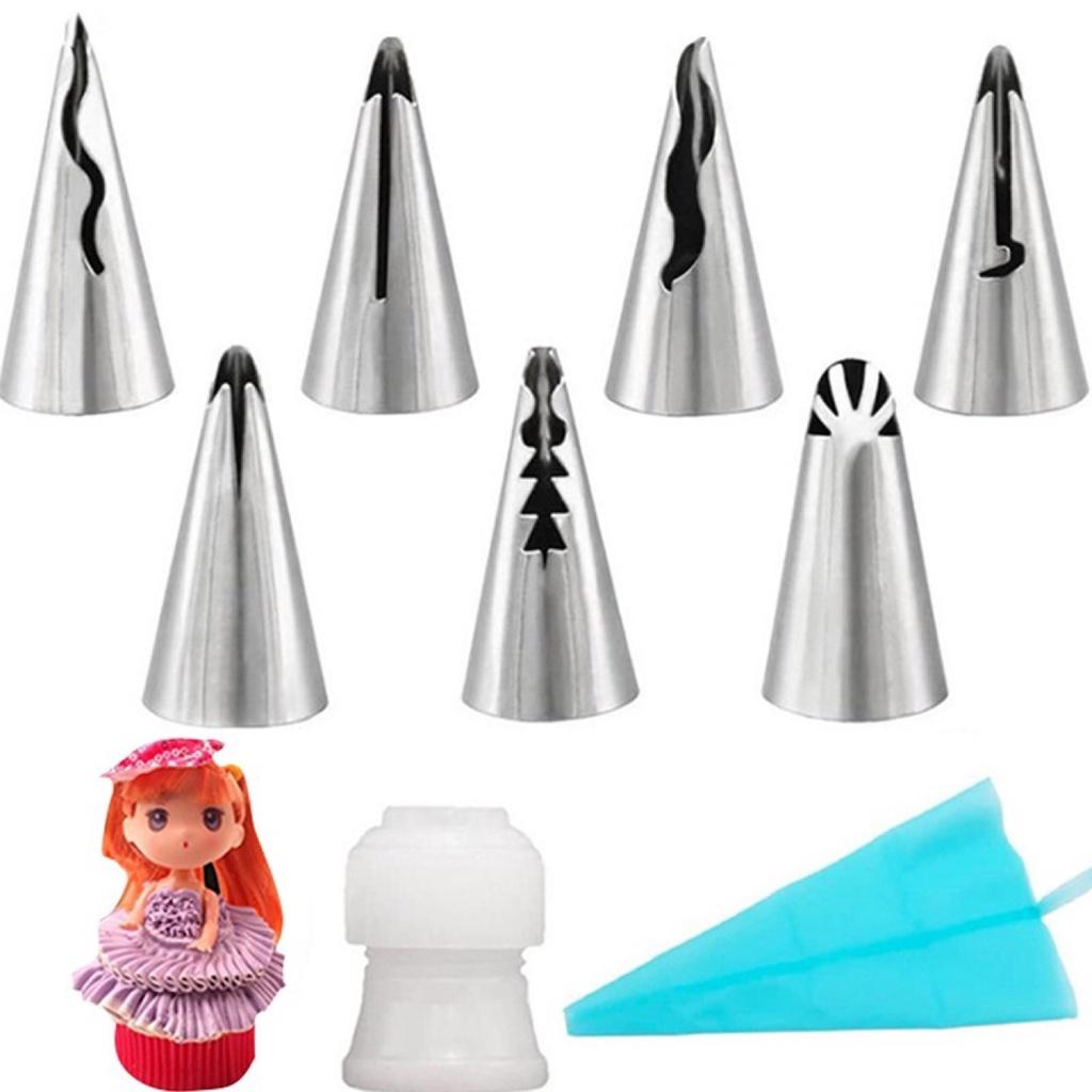 Đui Bắt Kem Làm Bánh Sinh Nhật Hình Váy Búp Bê Combo 6 Đuôi Bắt Kem Tặng Kèm Đầu Nối Và Túi Bơm Kem Cao Cấp - CBDUIVAY9P