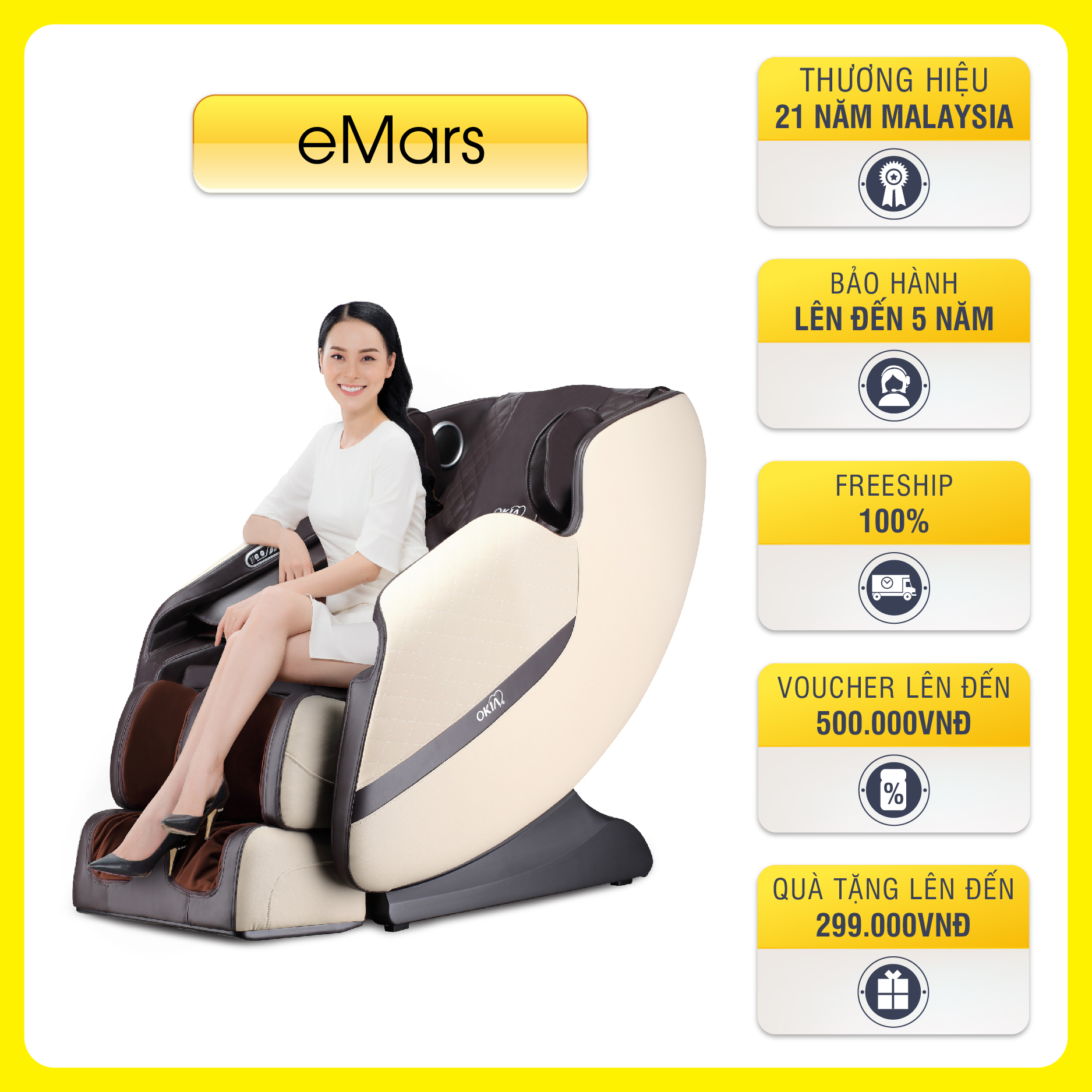 Ghế Massage Toàn Thân OKIA eMars KWH976 - Mát Xa Toàn Thân - Mát Xa Vai Cổ, Chân, Lưng, Tay