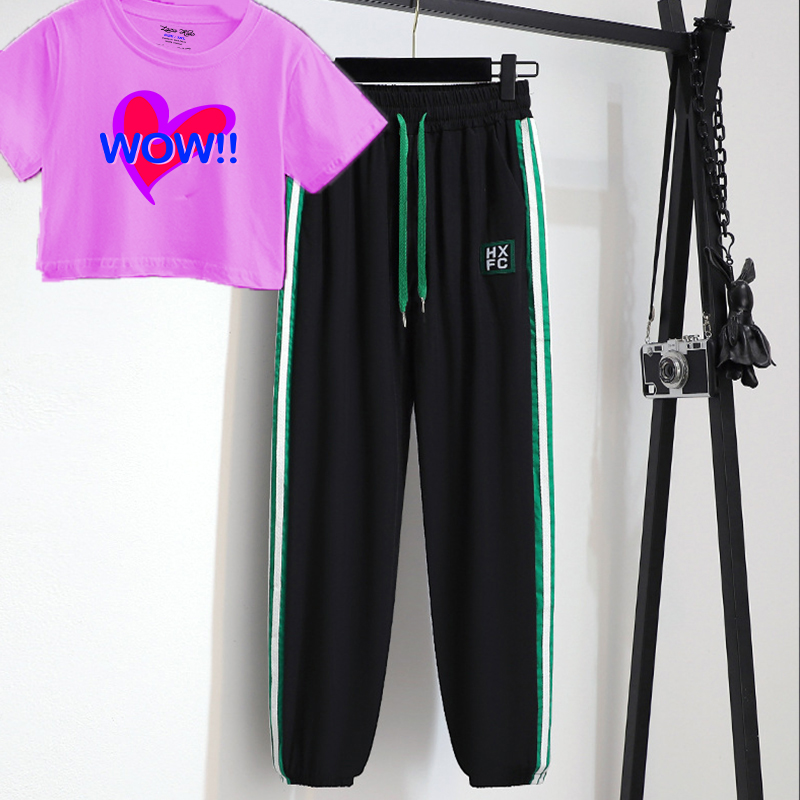 (Size đại 20-50kg) Bộ đồ nhảy bé gái hiphop áo croptop phối quần jogger dây rút, set bộ áo croptop trái tim hồng