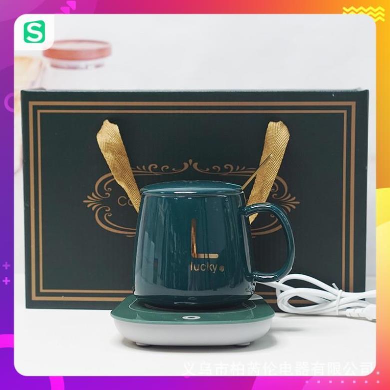 Cốc hâm nóng, giữ nhiệt đế điện và thìa mạ vàng, hâm nóng cafe, sữa, trà, rất tiện dụng