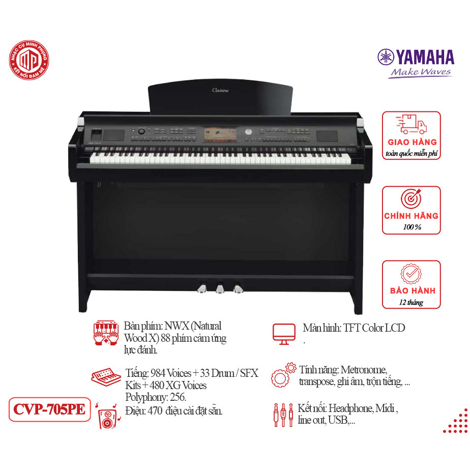Đàn Piano điện cao cấp Yamaha CVP-705 - Màu đen bóng - Hàng chính hãng