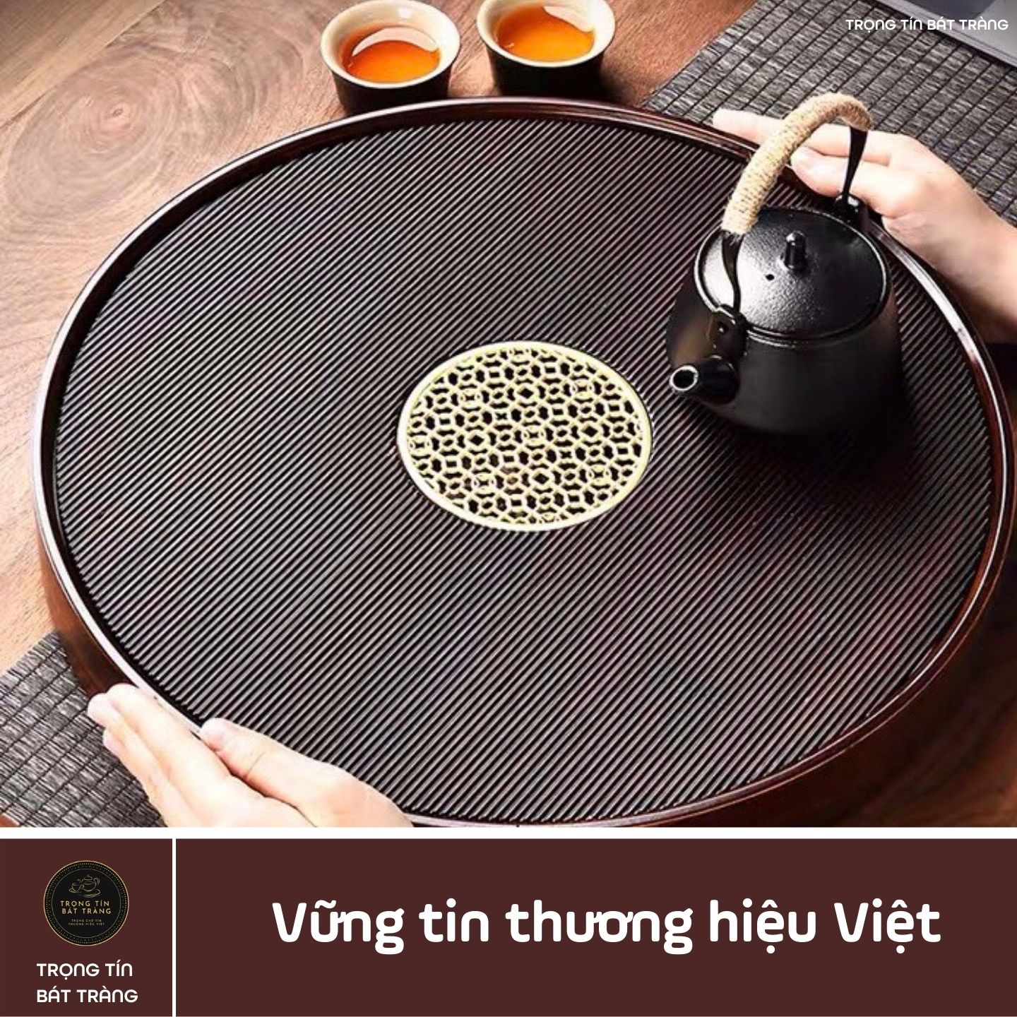 Khay Trà Tre Cao Cấp Hình Tròn 3 Kích Thước KT 64