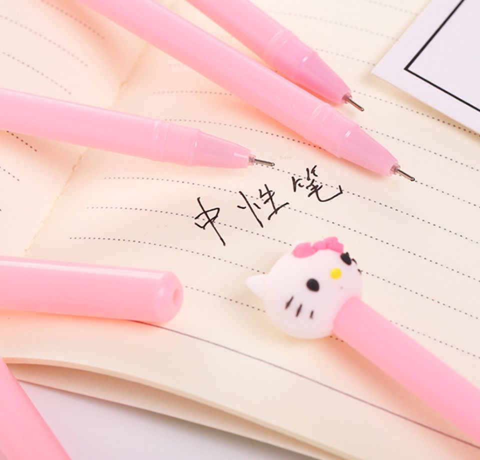 Bút Bi Viết Mèo Hồng Siêu Dễ Thương - Bút Bi Nước Văn Phòng Mực Đen