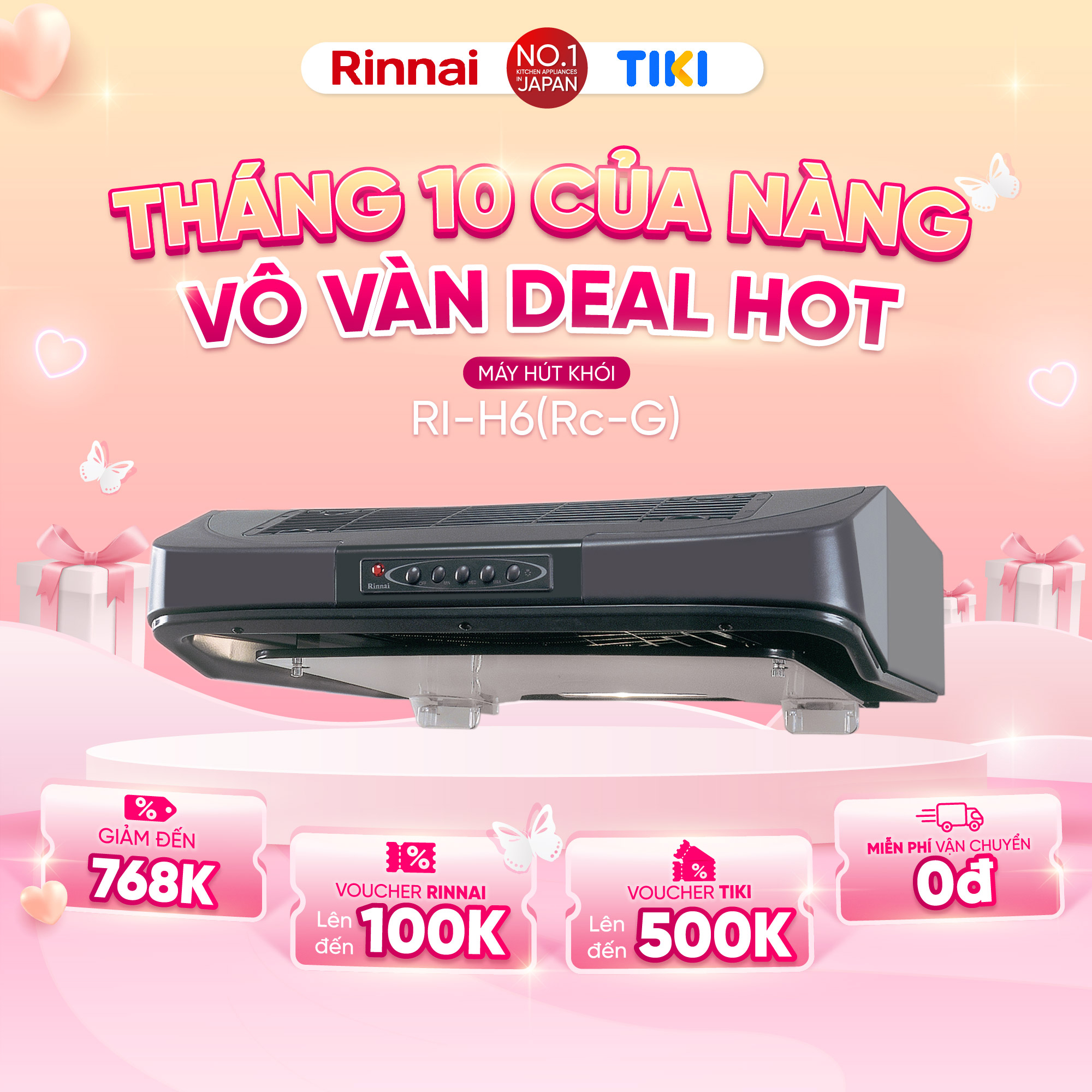 Máy hút mùi 60cm Rinnai RI-H6(Rc-G) than hoạt tính