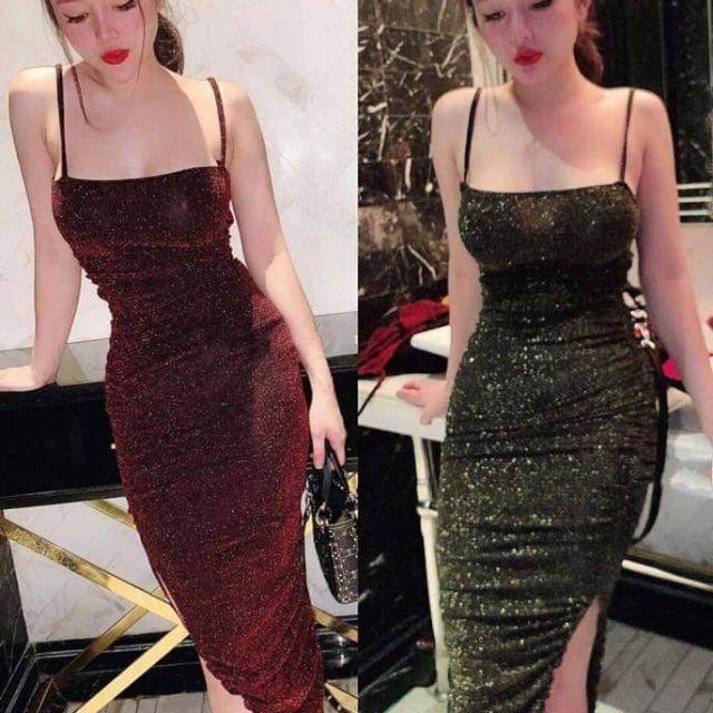 Đầm body 2 dây xéo tà sexy