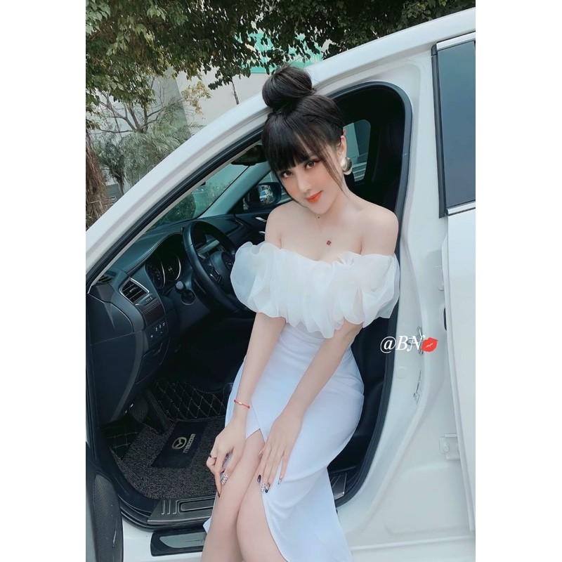 Đầm body cúp ngực phối voan tơ có mút ngực cực sang chảnh kèm hình thật