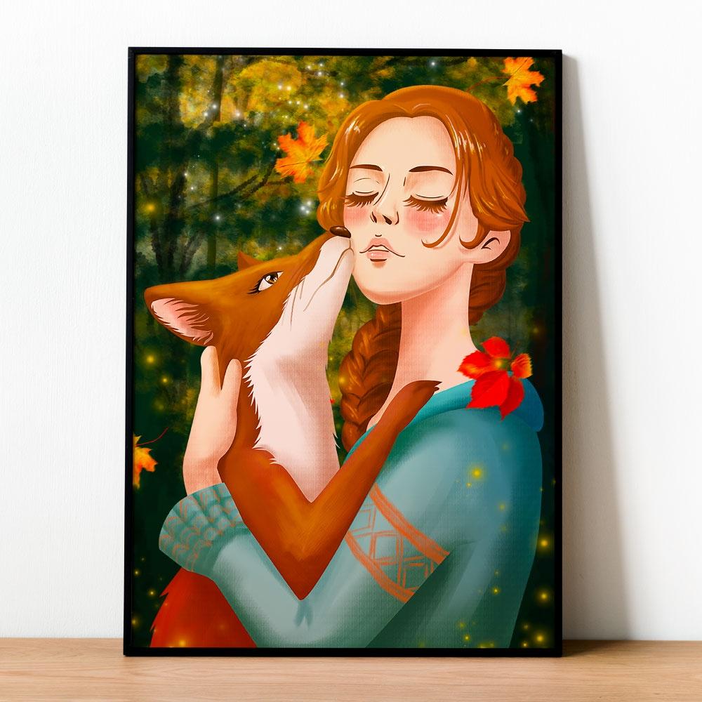 Tranh số hóa  - Nàng cáo đỏ đã căng khung 40x50cm 28 màu