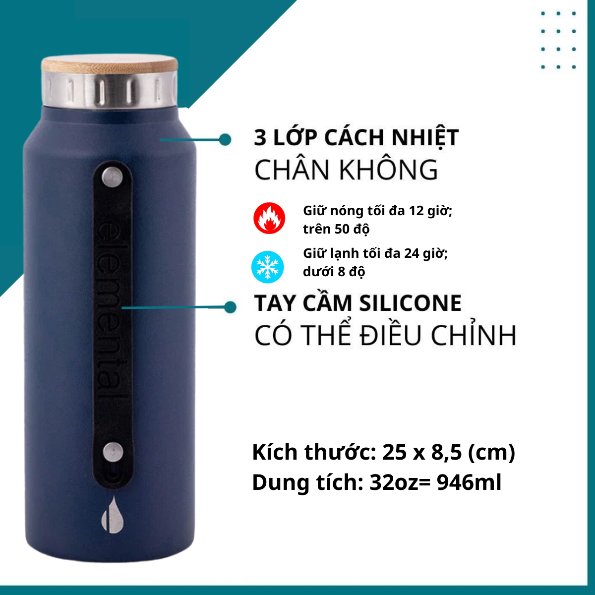 [ Hàng chính hãng – Thương hiệu Mỹ] Bình giữ nhiệt Iconic Elemental 946ml, giữ nhiệt vượt trội, inox 304, an toàn sức khỏe, giá tốt
