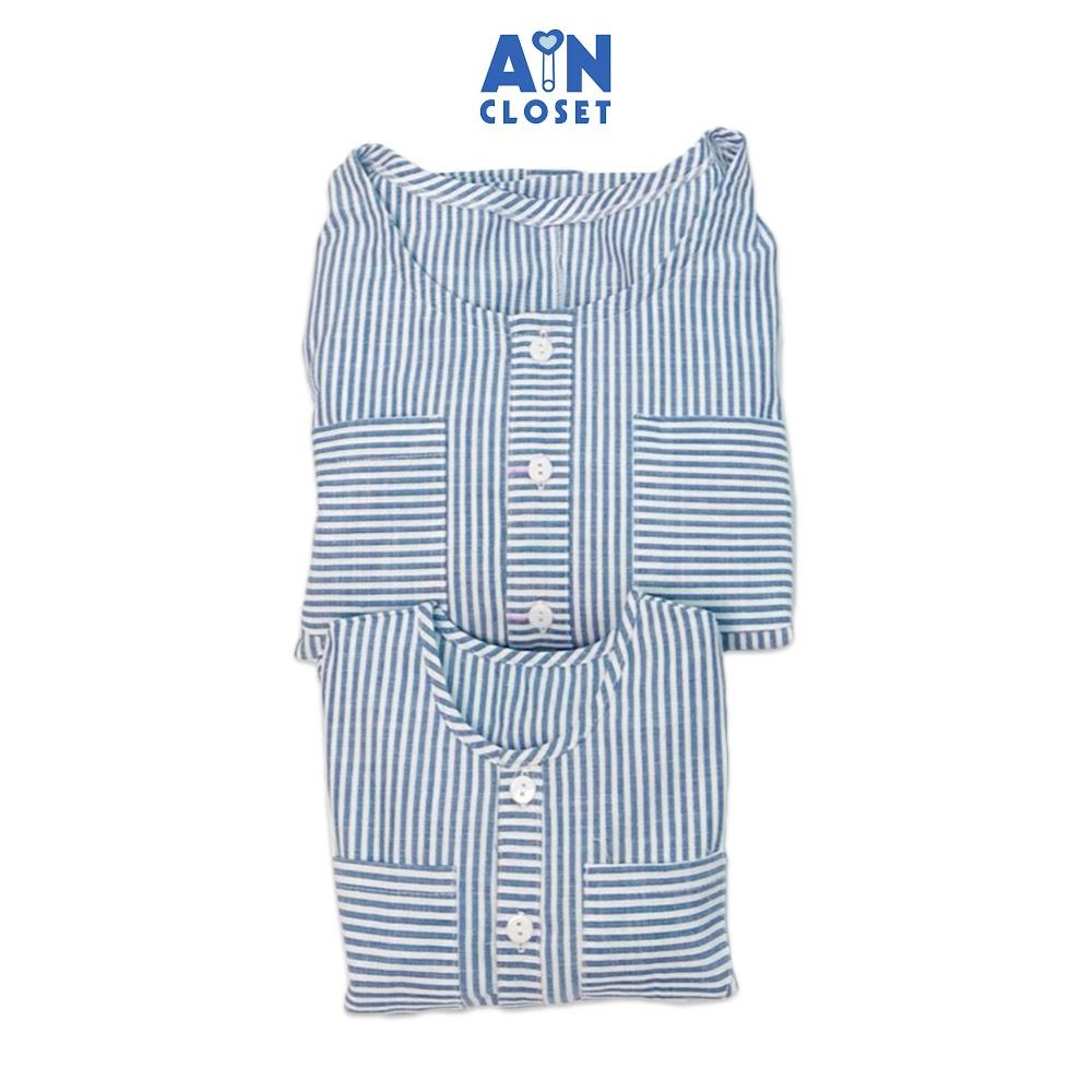 Bộ quần áo ngắn cho mẹ Kẻ sọc xanh linen cotton - AICDMERIPDHT - AIN Closet