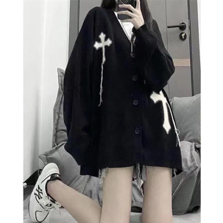 Áo Khoác Cardigan Dệt Kim Thánh Giá Unisex Tay Bồng️Áo Khoác Chữ Thập Mới