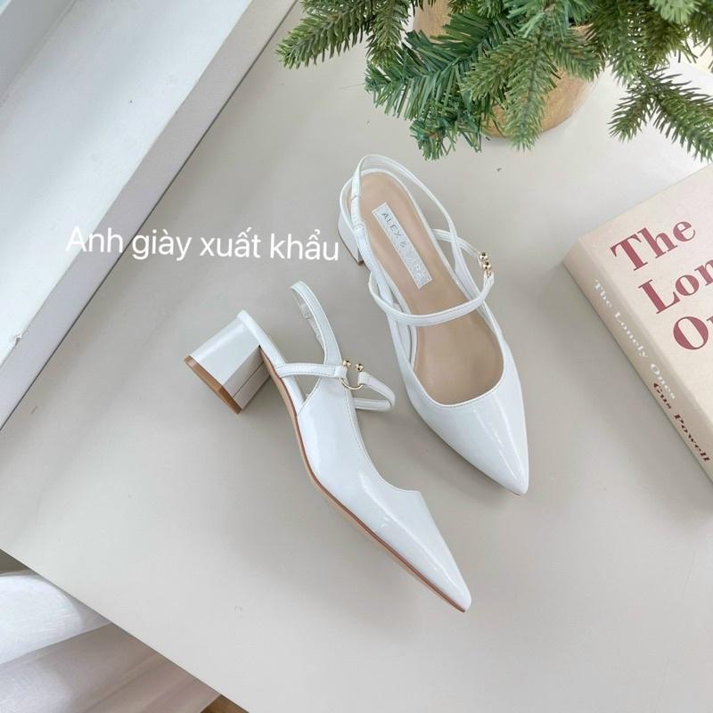 CG90 - Giày bít mũi hở gót, mũi nhọn gót vuông 5p VNXK