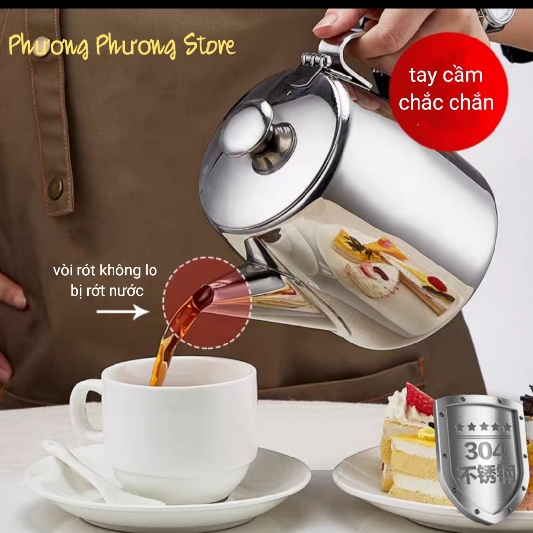 Bình đựng nước, Ca inox có nắp 2800ml có vòi giót inox SUS 304 Hàng dày sáng bóng dùng cả đời không lo hỏng