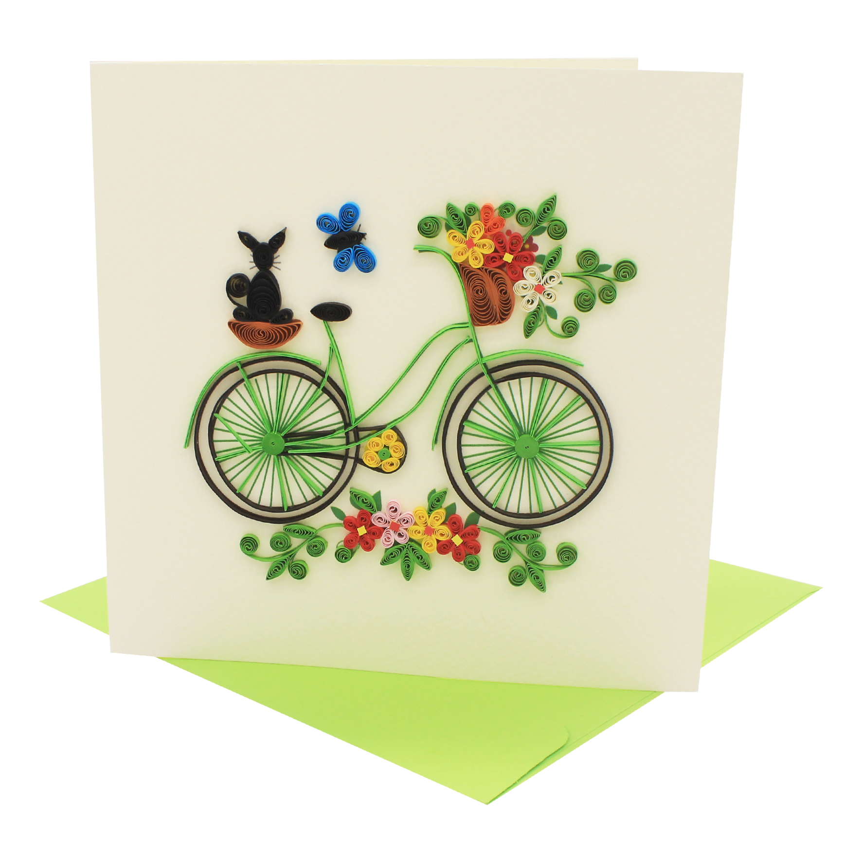 Thiệp Chúc Giấy Xoắn Thủ Công (Quilling Card) Xe Đạp Giỏ Hoa - Tặng Kèm Khung Giấy Để Bàn