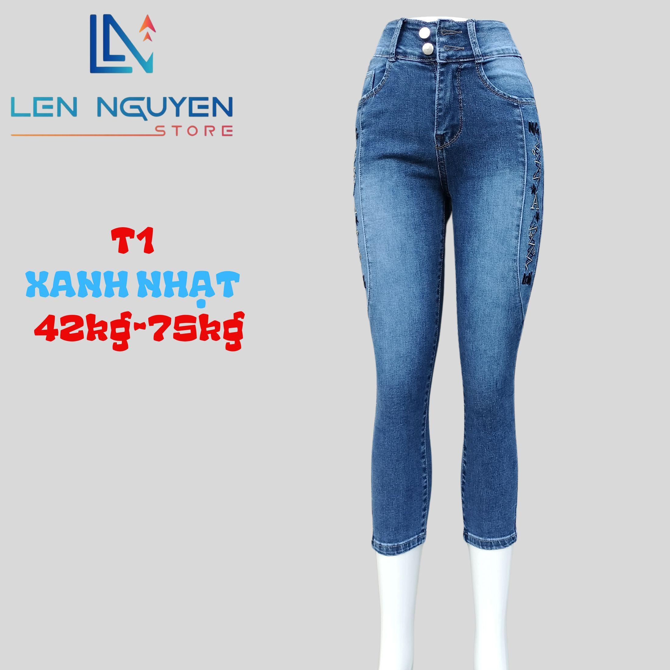 T1_Quần jean nữ, 9 tất, lưng cao, quần bò nữ dáng ôm, quần rin nữ có big size, cho 42kg đến 75kg,LEN - Nhạt Rách