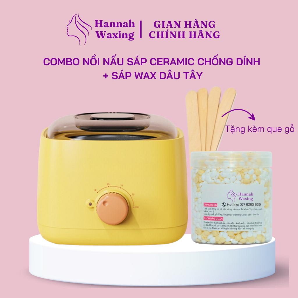 [CHE TÊN] Combo 100gr Sáp Dừa Premium Mix Đủ Màu + Nồi Nấu Sáp Wax Lông Chống Dính Thế Hệ Mới HANNAH WAXING Tặng Que - Vàng