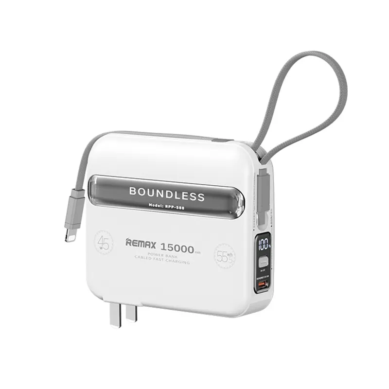Củ sạc kiêm sạc dự phòng đa năng 15000mah Remax RPP-588 Tích hợp cáp sạc 45W sạc cả máy tính bảng và laptop - Hàng Chính Hãng Remax