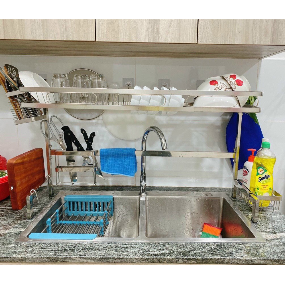Kệ chén bát đa năng Foodcom kích thước 1-2 TẦNG 106 cm dùng cho bồn đôi bằng inox cao cấp không gỉ, để bát đĩa trên bồn rửa gọn gàng sàng sẽ, tiết kiệm không gian bếp
