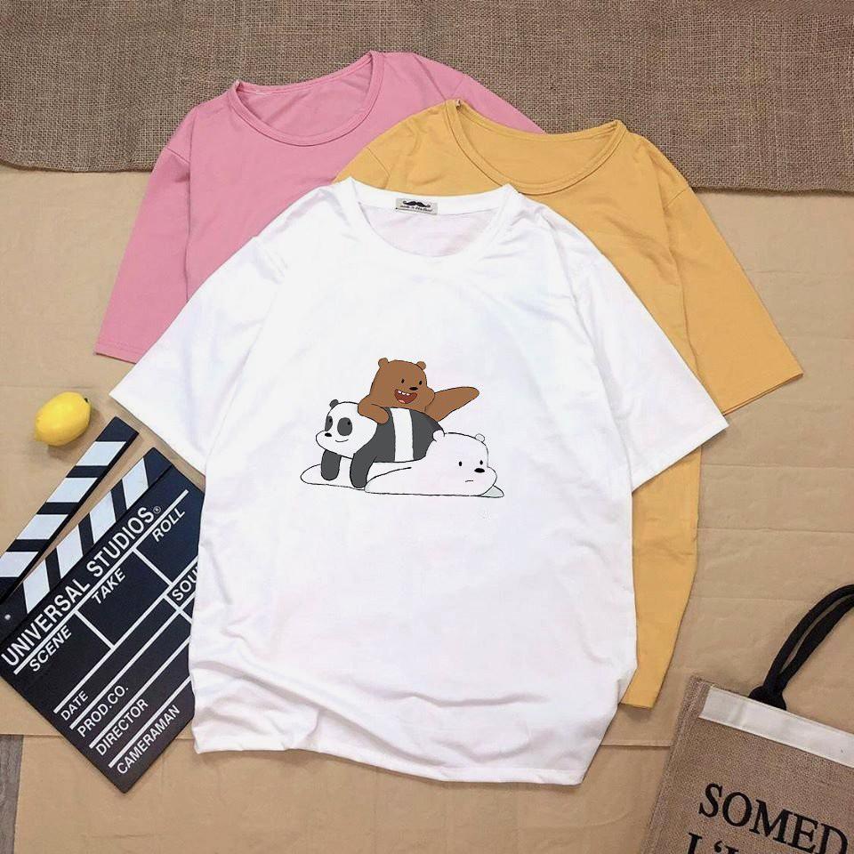 Áo thun unisex tay lỡ 3 chú gấu vải dày mịn 20N1242