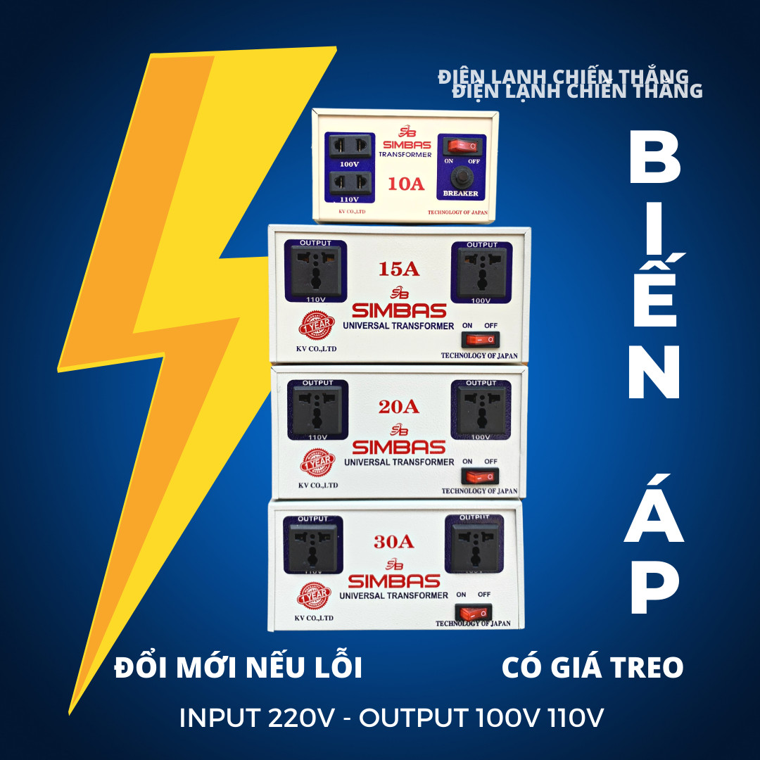 Biến áp, biến thế  bộ đổi nguồn 1-1.5-2-3KVA 220v sang 110v - 100v dùng cho máy nội địa