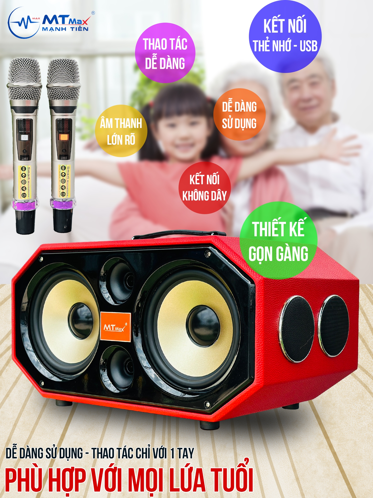 [ Tặng 2 Micro Không Dây ] Loa Xách Tay Karaoke MTMAX K123 Pro Âm Thanh Đa Hướng Hệ Thống 8 Loa 3 Đường Tiếng, 2 Bass 20 Công Suất Đến 450W, Hàng Chính Hãng