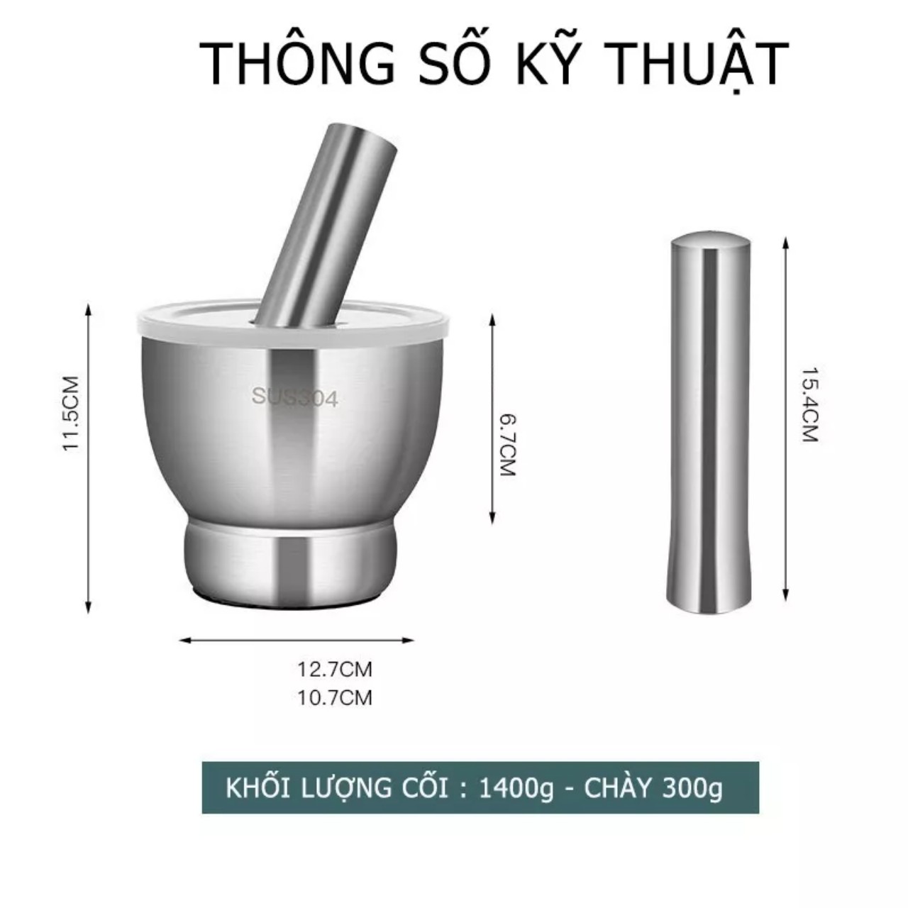 Bộ Chày Cối Inox Cao Cấp 304 Nguyên Khối Chống Nấm Mốc Dễ Dàng Sử Dụng An Toàn Sức Khỏe Gia Đình, Thiết Kế Siêu Đẹp Bảo hành Trọn Đời